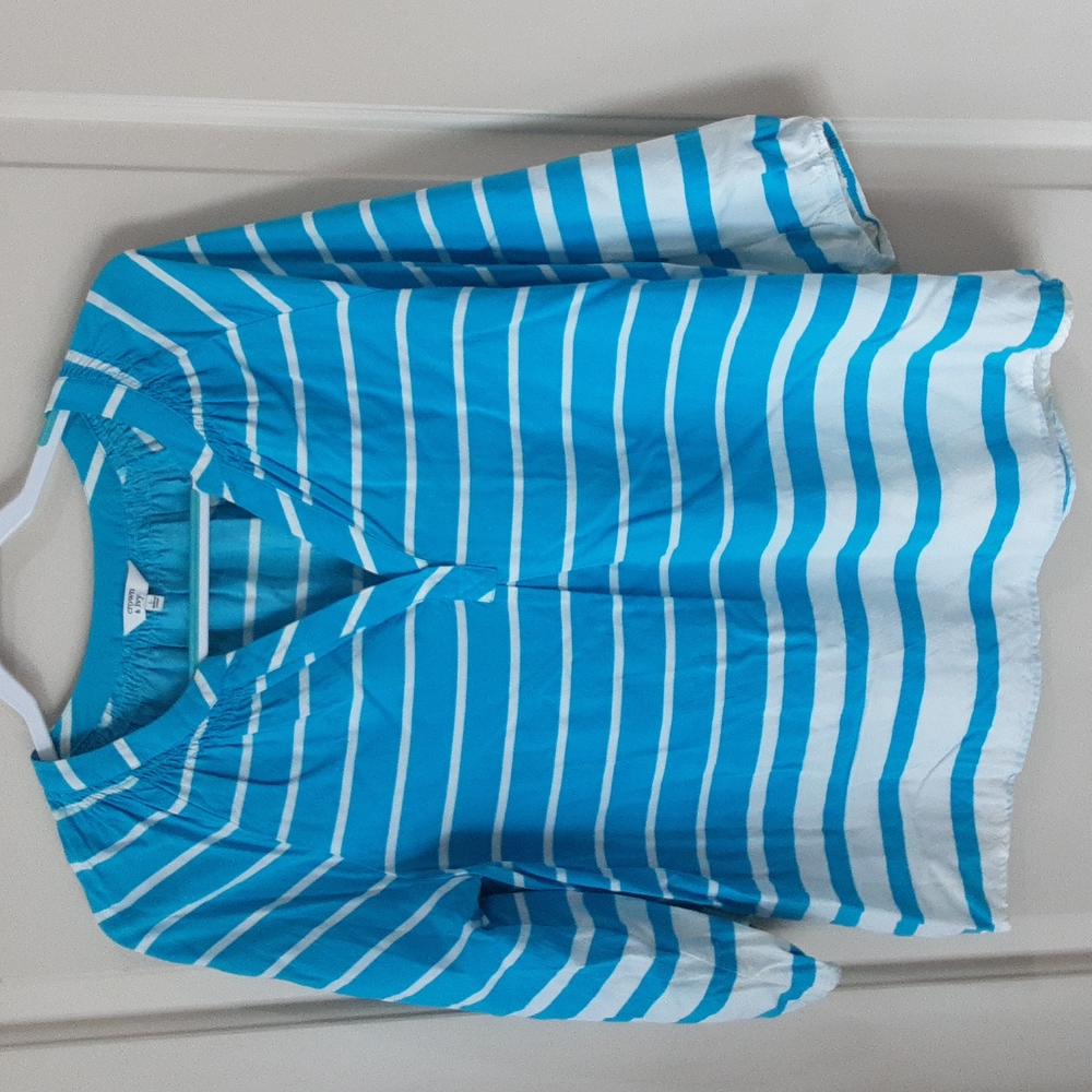Crown & Ivy sz Large Smock Top Euc Blue White Stripe